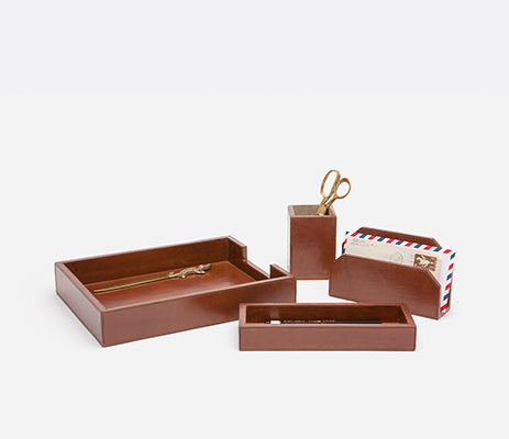 Sterling Leather 4 Piece Desk Accessory SET - Herringbone and Company