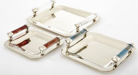 Vallia Nickel Silver and Onyx Mini Square Tray MULTIPLE COLORS AVAIL. - Herringbone and Company