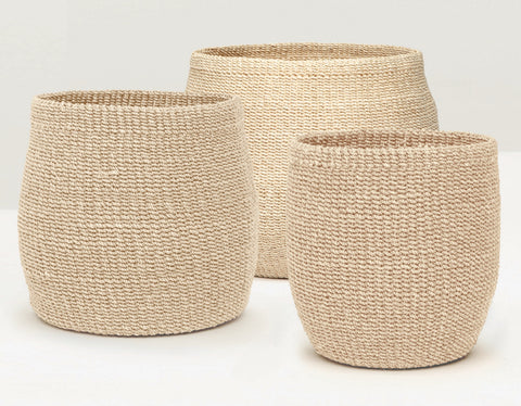 David Bleached Abaca Baskets SET of 3 - Herringbone and Company