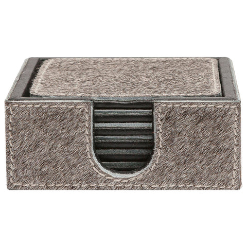 Bromlee Gray Hair on Hide Leather Coasters SET OF 6 - Herringbone and Company