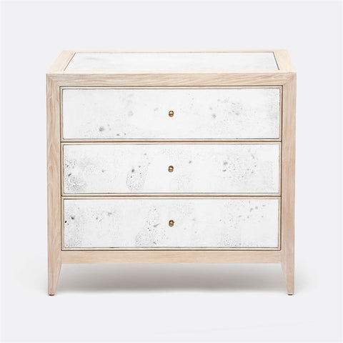 Minna Large Whitewash Oak and Antique Mirror Nightstand - Herringbone and Company