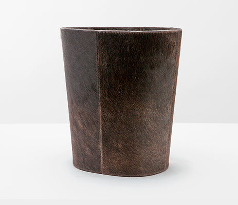 Hyde-Park Dark Brown Calf Hair and Canvas Oval Trashcan - Herringbone and Company