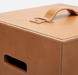 Barrett Aged Camel Leather Rectangular Hamper - Herringbone and Company