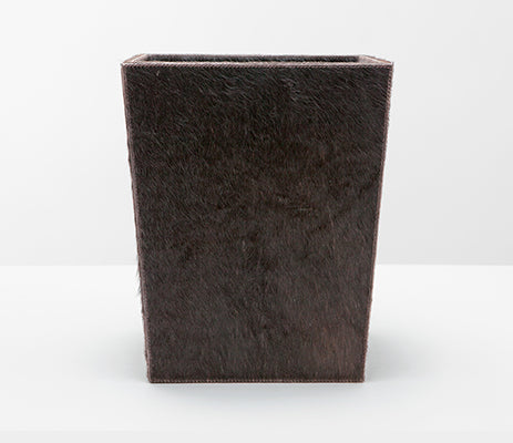 Hyde-Park Dark Brown Calf Hair and Canvas Rectangular Trashcan - Herringbone and Company