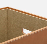Barrett Aged Camel Leather Rectangular Hamper - Herringbone and Company