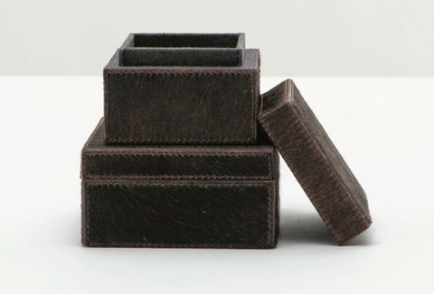 Hyde-Park Dark Brown Calf Hair and Canvas Box SET OF 2 - Herringbone and Company