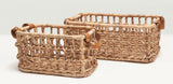 Summerset Natural Woven Baskets with Leather Handles SET of 2 - Herringbone and Company
