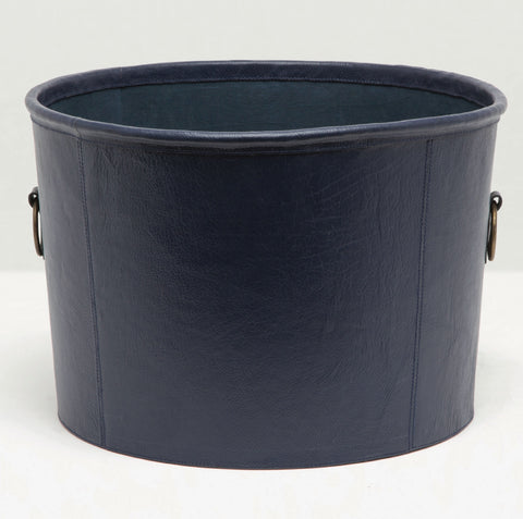 Oden Round Navy Blue Leather Storage Bin - Herringbone and Company