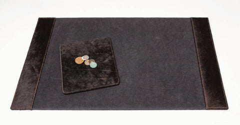 Hyde-Park Dark Brown Calf Hair and Canvas Desk Blotter and Mouse Pad SET - Herringbone and Company