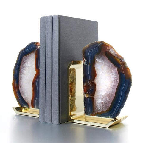 Natural Agate and Brass Bookends - Herringbone and Company best gift ever