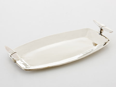 Cerra Nickel Silver and White Bone Semi Oval Tray - Herringbone and Company
