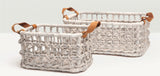 Summerset White Woven Baskets with Leather Handles SET of 2 - Herringbone and Company