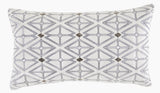 Creme Velvet with Navy and Silver Embroidery Lumbar Pillow - Herringbone and Company