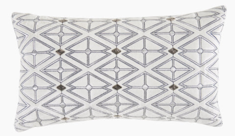 Creme Velvet with Navy and Silver Embroidery Lumbar Pillow - Herringbone and Company