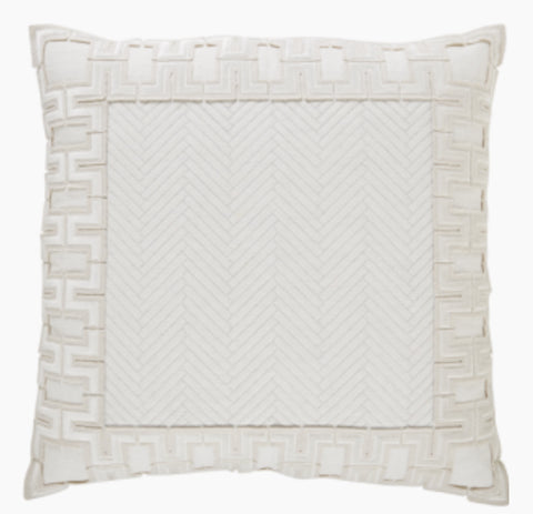 Patterned Creme Linen with Applique Edge 22x22 Pillow - Herringbone and Company
