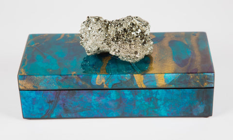 Ocean Blue Lacquer Box with Decorative Stone - Herringbone and Company