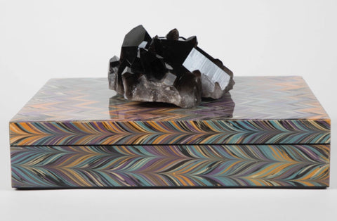 Chevron Patterned Lacquer Box with Decorative Stone - Herringbone and Company