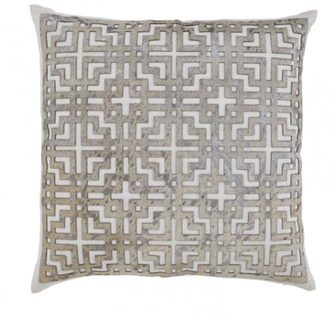 Carla Linen and Laser Cut Metallic Leather 22x22 Pillow - Herringbone and Company