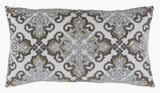 Caroline Grey Velvet and Silver Beaded Applique Lumbar Pillow - Herringbone and Company