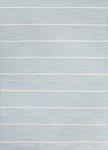 Coastal Shores Cape Cod Striped Light Blue Flat Weave Wool Rug - Herringbone and Company