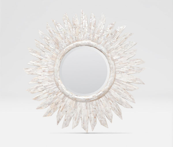 Theo White Capiz Shell Mirror with Sun Design | Herringbone and