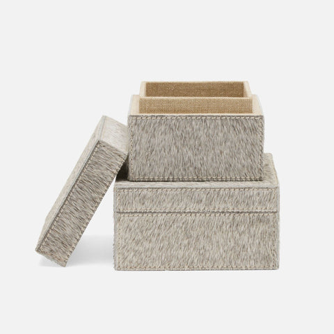 Hyde-Park Grey Calf Hair and Canvas Box SET OF 2