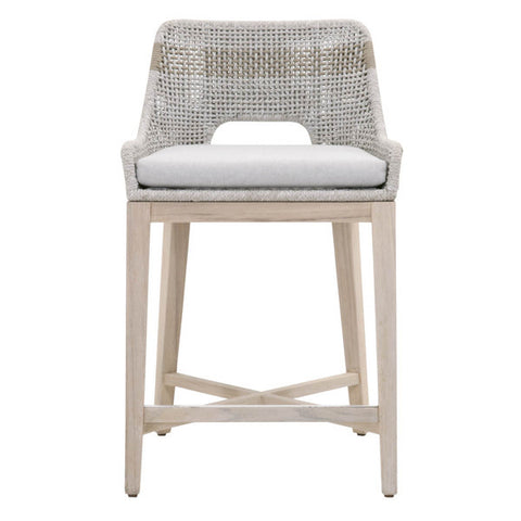 Taippe Stone White with Taupe Stripe Outdoor Rope Counterstool