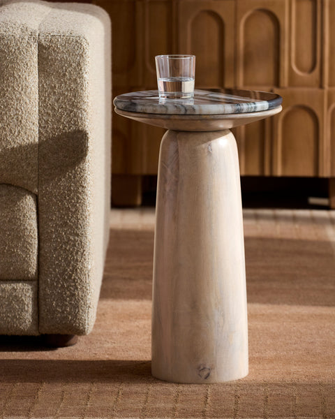 Edna Wood with Marble top Side Table | Herringbone and Company