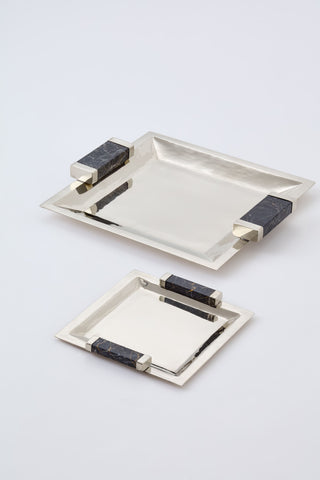 Capo Nickel Silver and Black Marble Serving Trays