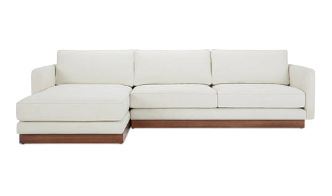 Verna Wood Plinth Base Cream LEFT Chaise Sectional Sofa