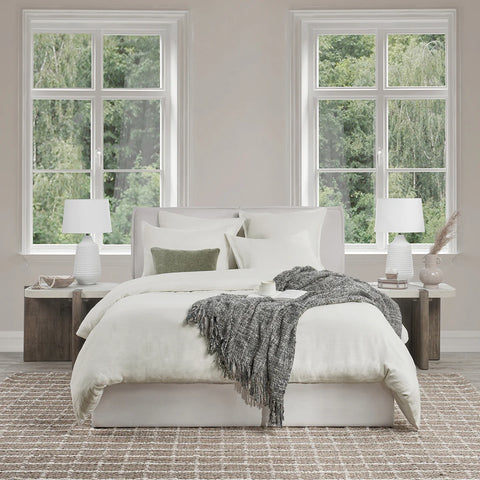 White bedding and duvet cover for your master bedroom  From herringbone and Company 