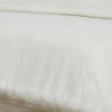 Close-up of a textured white linen duvet cover surface