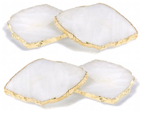 Vita White Crystal and Gold Stone Coasters - Herringbone and Company