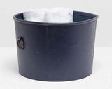 Oden Round Navy Blue Leather Storage Bin - Herringbone and Company