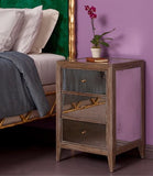 Minna Small Brown Wash Oak and Antique Mirror Nightstand - Herringbone and Company