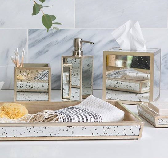 Altwater Antiqued Mirror and Silver Leaf Bathroom Accessories