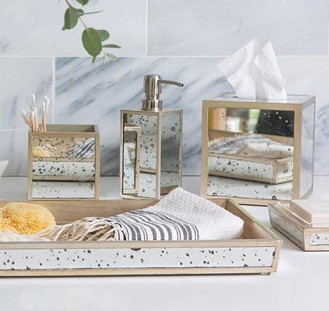 Altwater Antiqued Mirror and Silver Leaf Bathroom Accessories - Herringbone and Company