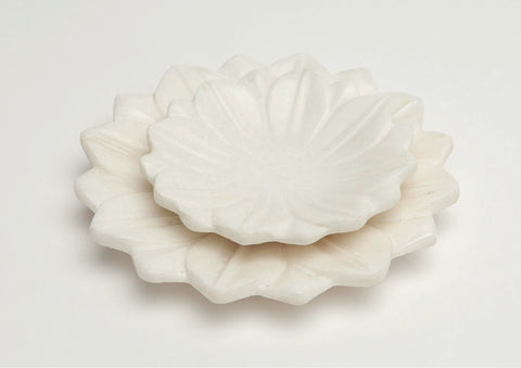 Vidarra White Marble Lotus Plates SET of 2 - Herringbone and Company