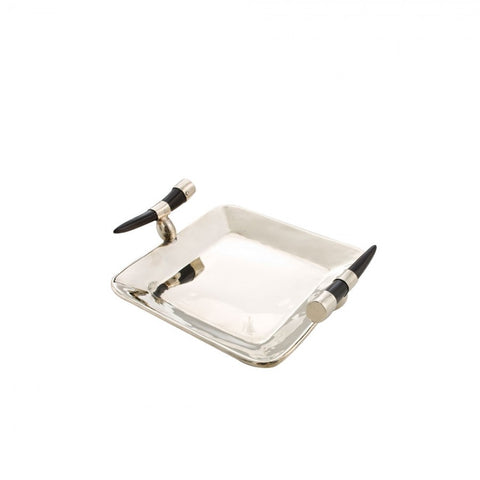 Cerra Nickel Silver and Black Horn Square Tray - Herringbone and Company
