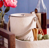 Bromlee White Hair on Hide Leather Ice Bucket and Tongs - Herringbone and Company