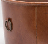 Oden Round Brown Leather Storage Bin - Herringbone and Company