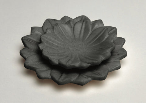 Vidarra Black Marble Lotus Plates SET of 2 - Herringbone and Company
