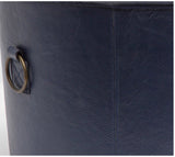 Oden Round Navy Blue Leather Storage Bin - Herringbone and Company