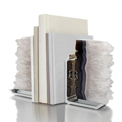 Natural Druze Crystal and Nickel Bookends - Herringbone and Company
