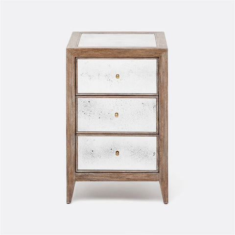 Minna Small Brown Wash Oak and Antique Mirror Nightstand - Herringbone and Company