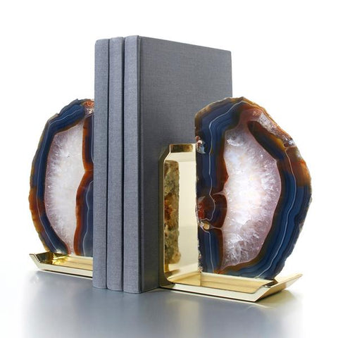Natural Agate and Brass Bookends - Herringbone and Company