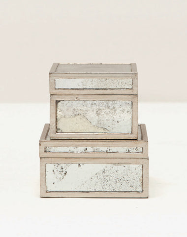 Pavatoni Antique Mirror and Silver Leaf Box SET - Herringbone and Company