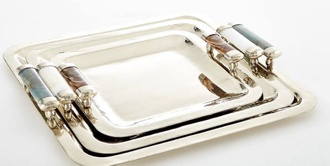 Vallia Nickel Silver and Onyx Large Square Tray MULTIPLE COLORS AVAIL. - Herringbone and Company