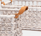 Summerset White Woven Baskets with Leather Handles SET of 2 - Herringbone and Company