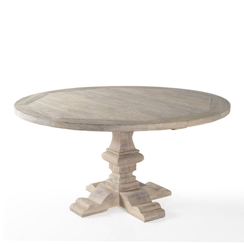 Palma 59" Round White Washed Teak Outdoor Dining Table - Herringbone and Company